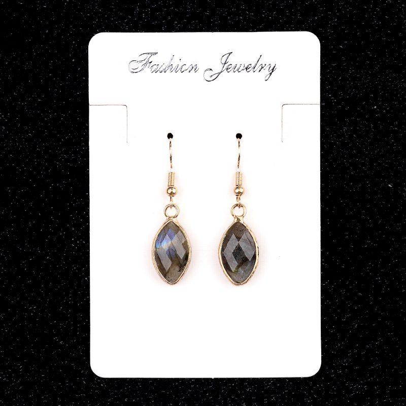 Handmade Craved Faceted Horse Eye Pendant Wrapped Golden Charms Drop Earrings