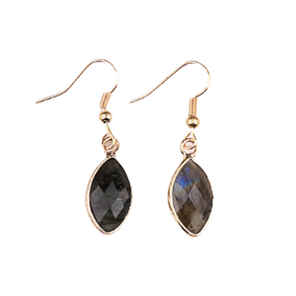 Handmade Craved Faceted Horse Eye Pendant Wrapped Golden Charms Drop Earrings