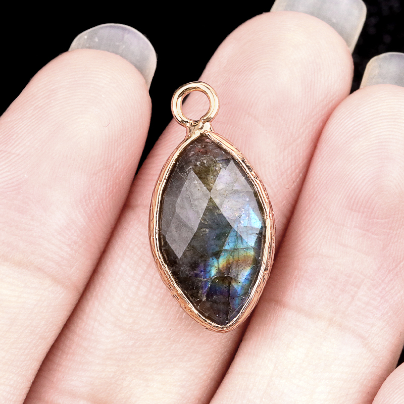 Handmade Craved Faceted Horse Eye Pendant Wrapped Golden Charms Drop Earrings