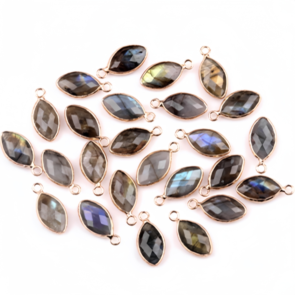 Handmade Craved Faceted Horse Eye Pendant Wrapped Golden Charms Drop Earrings