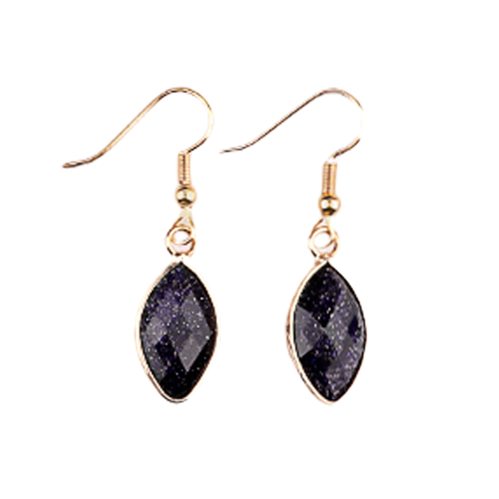 Handmade Craved Faceted Horse Eye Pendant Wrapped Golden Charms Drop Earrings