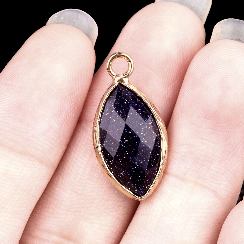 Handmade Craved Faceted Horse Eye Pendant Wrapped Golden Charms