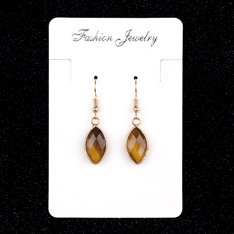 Handmade Craved Faceted Horse Eye Pendant Wrapped Golden Charms Drop Earrings