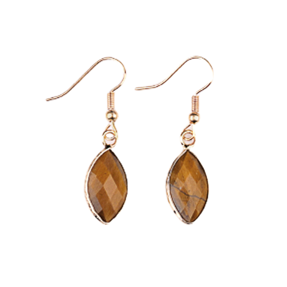 Handmade Craved Faceted Horse Eye Pendant Wrapped Golden Charms Drop Earrings