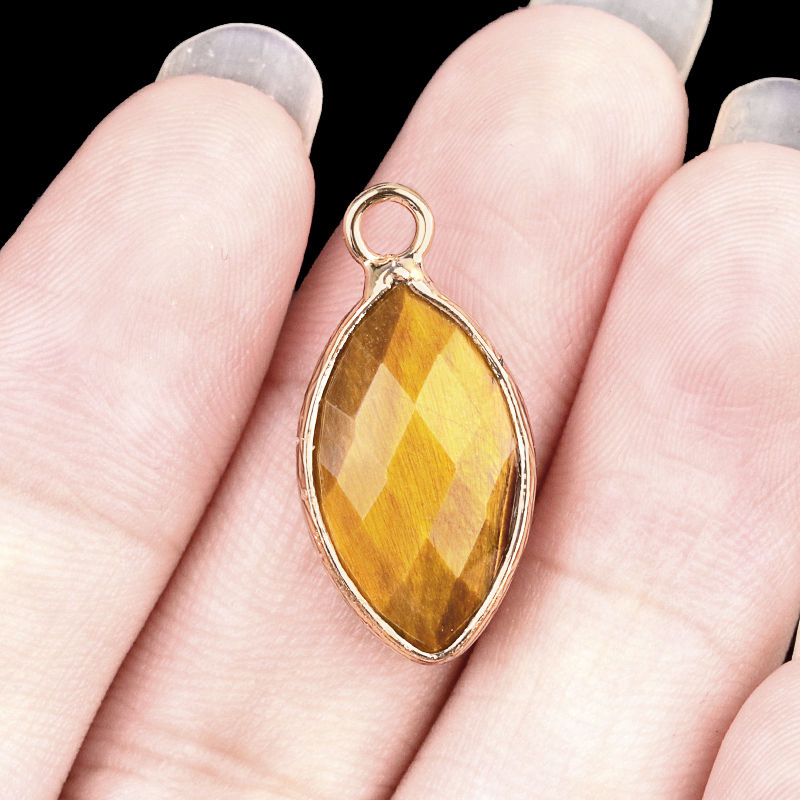 Handmade Craved Faceted Horse Eye Pendant Wrapped Golden Charms