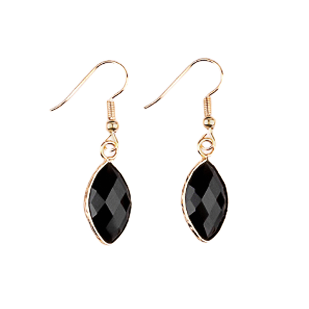 Handmade Craved Faceted Horse Eye Pendant Wrapped Golden Charms Drop Earrings