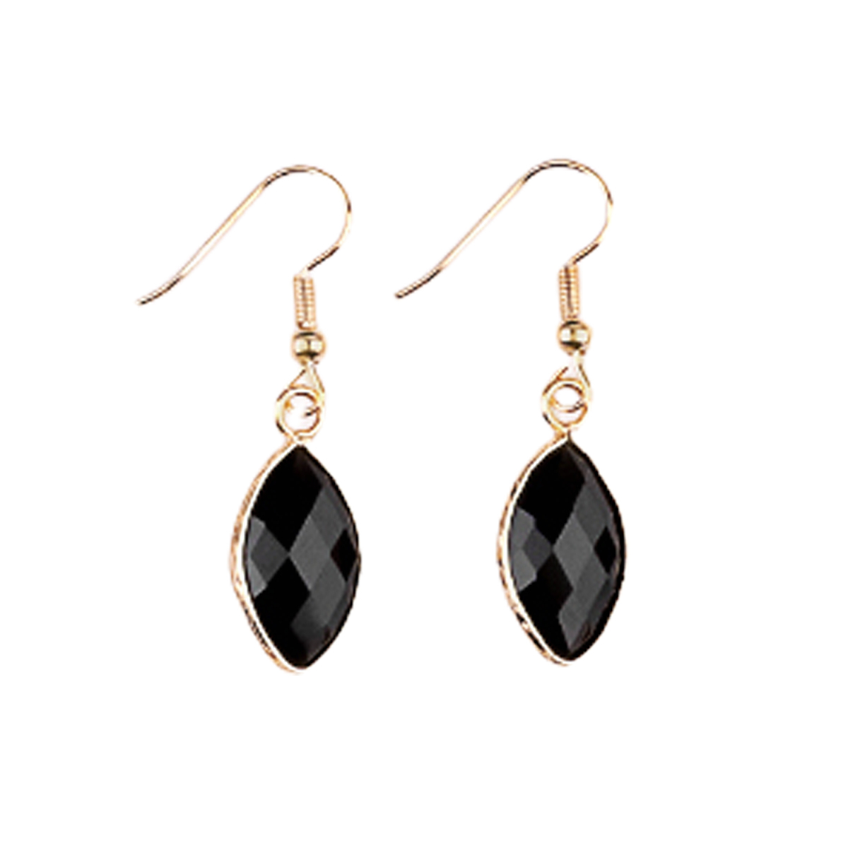 Handmade Craved Faceted Horse Eye Pendant Wrapped Golden Charms Drop Earrings