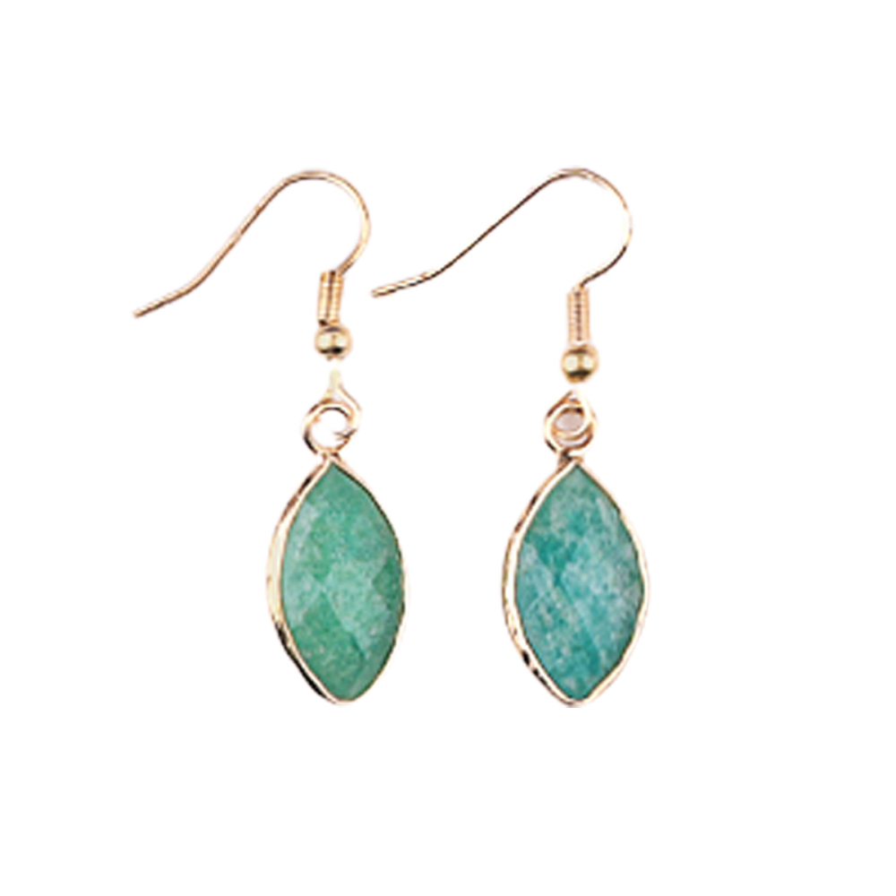 Handmade Craved Faceted Horse Eye Pendant Wrapped Golden Charms Drop Earrings
