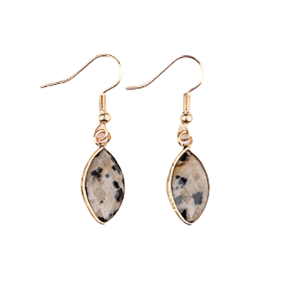 Handmade Craved Faceted Horse Eye Pendant Wrapped Golden Charms Drop Earrings