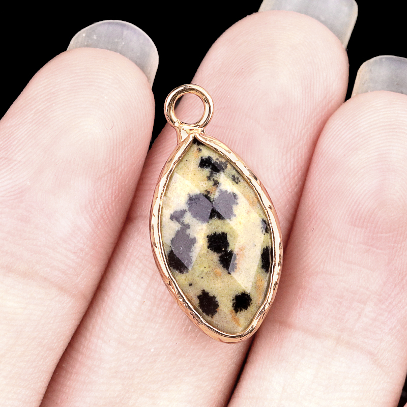 Handmade Craved Faceted Horse Eye Pendant Wrapped Golden Charms