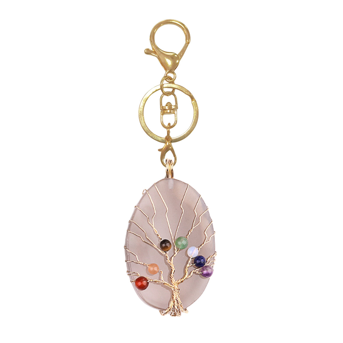 Agate Silce Wrapped Gold Wire 7 Chakra 4MM Round Beads Life of Tree Pendant for Making Jewelry