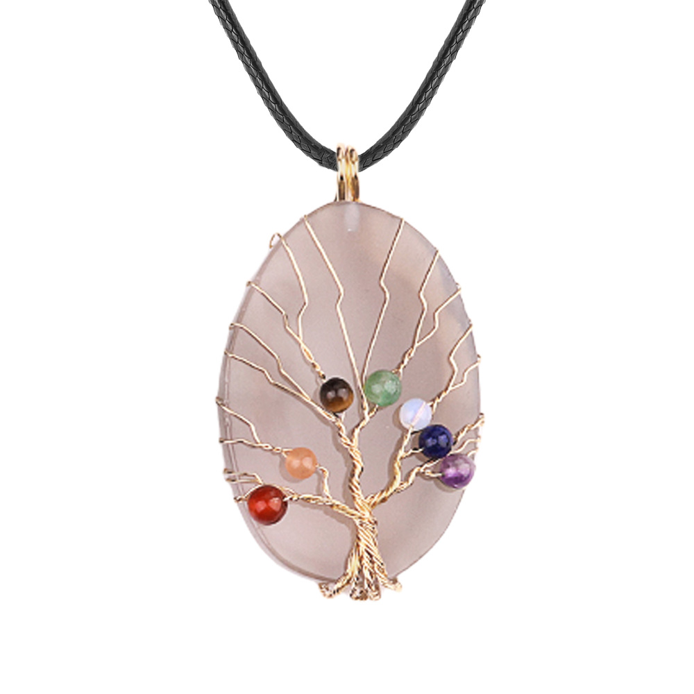 Agate Silce Wrapped Gold Wire 7 Chakra 4MM Round Beads Life of Tree Pendant for Making Jewelry