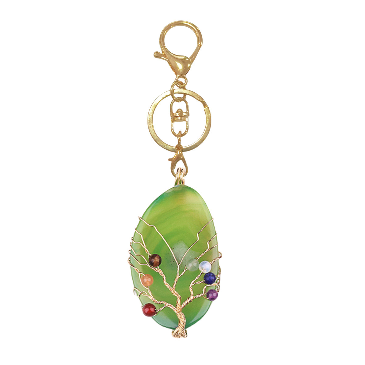 Agate Silce Wrapped Gold Wire 7 Chakra 4MM Round Beads Life of Tree Pendant for Making Jewelry