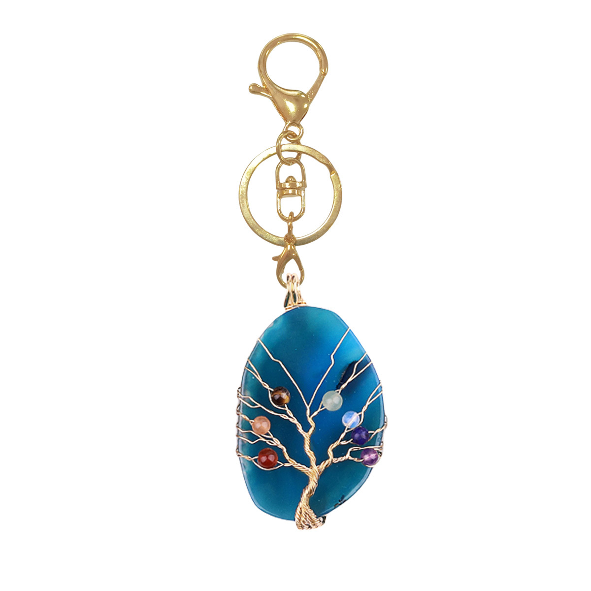 Agate Silce Wrapped Gold Wire 7 Chakra 4MM Round Beads Life of Tree Pendant for Making Jewelry