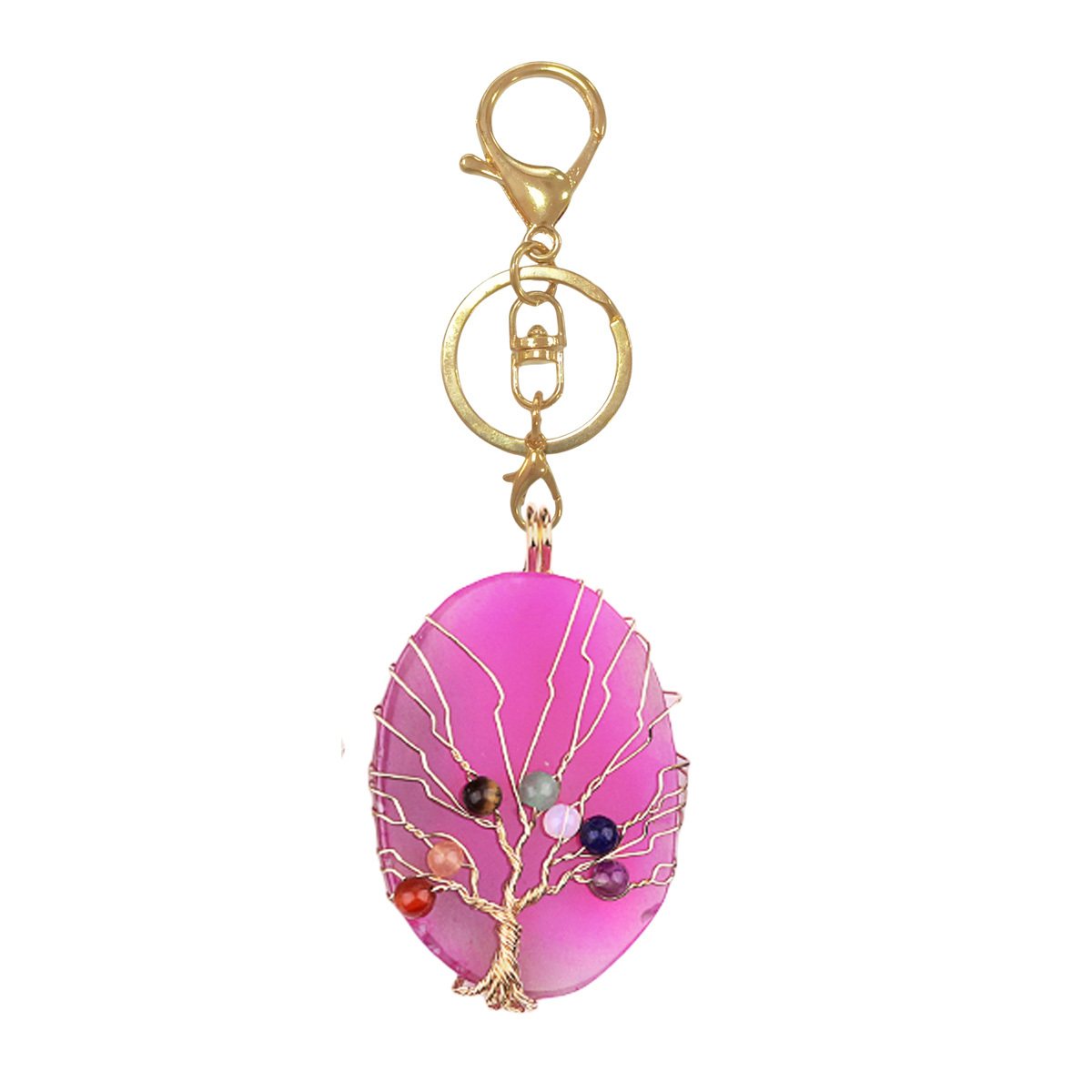 Agate Silce Wrapped Gold Wire 7 Chakra 4MM Round Beads Life of Tree Pendant for Making Jewelry