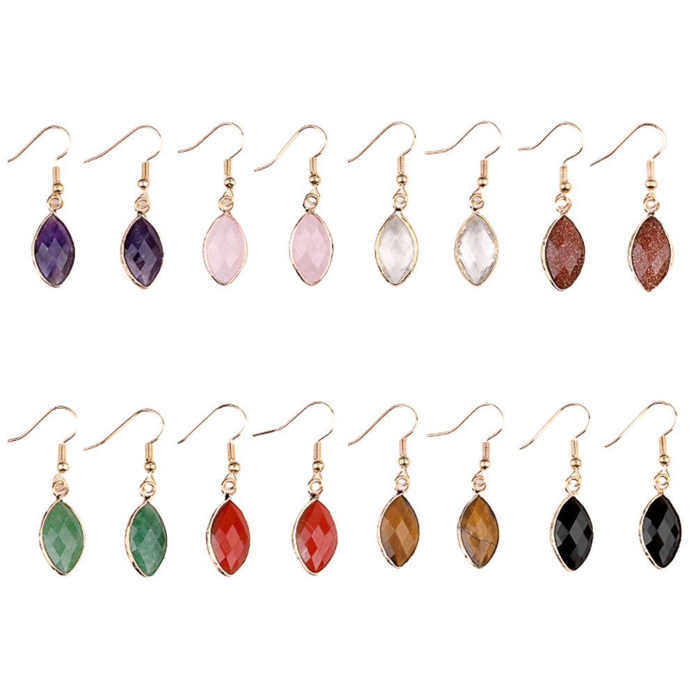 Handmade Craved Faceted Horse Eye Pendant Wrapped Golden Charms Drop Earrings