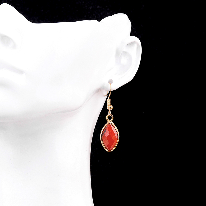 Handmade Craved Faceted Horse Eye Pendant Wrapped Golden Charms Drop Earrings