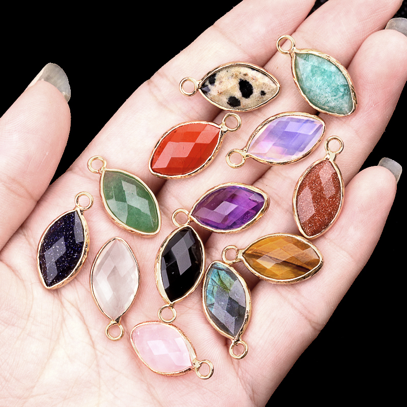 Handmade Craved Faceted Horse Eye Pendant Wrapped Golden Charms