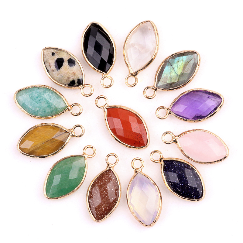 Handmade Craved Faceted Horse Eye Pendant Wrapped Golden Charms Drop Earrings