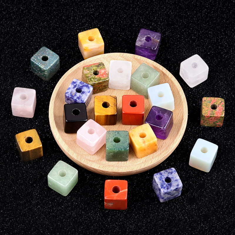 16MM Cube Gemstone Beads Drilled Big Hole 5MM for Making Jewelry