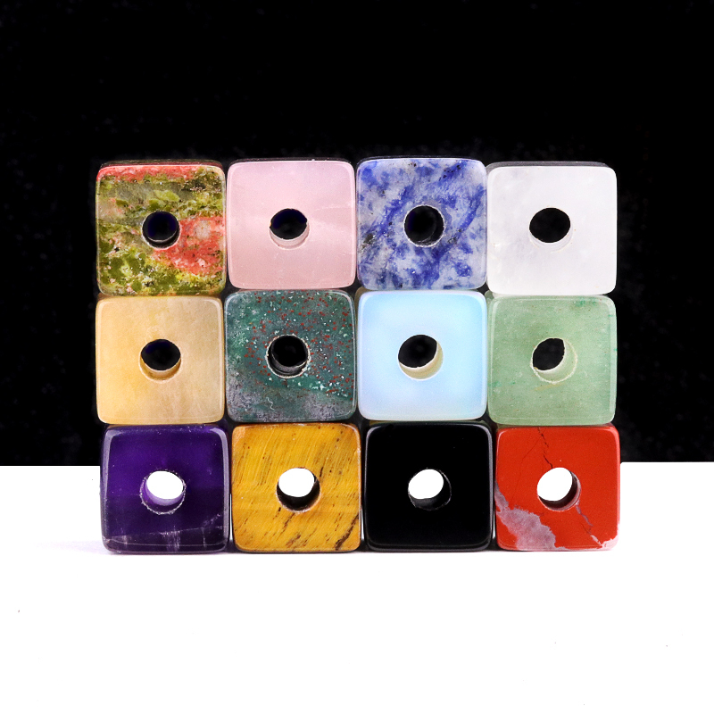 16MM Cube Gemstone Beads Drilled Big Hole 5MM for Making Jewelry