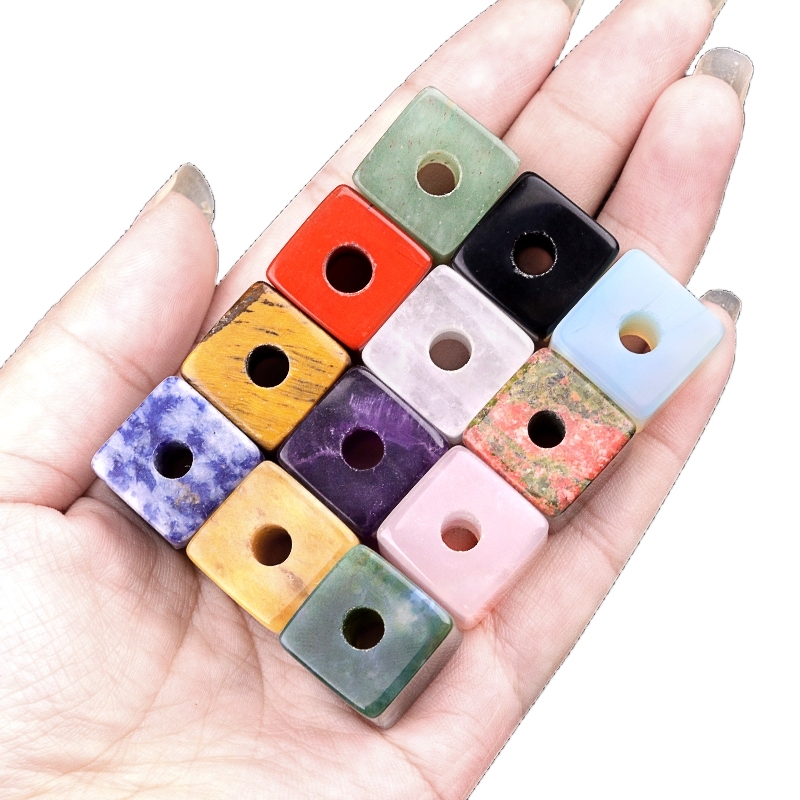 16MM Cube Gemstone Beads Drilled Big Hole 5MM for Making Jewelry