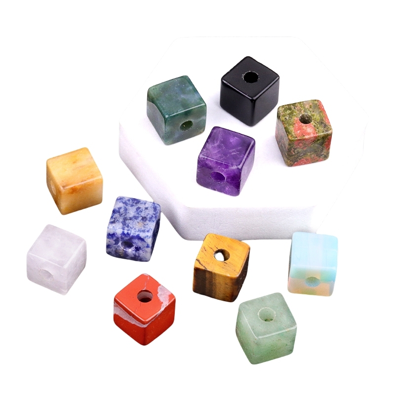 16MM Cube Gemstone Beads Drilled Big Hole 5MM for Making Jewelry