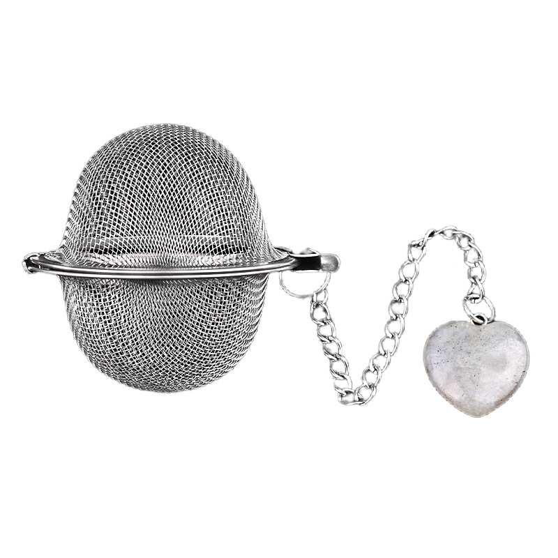 Green Aventurine 20MM Love Heart Gemstone Pendant Charms Stainless Steel Mesh Tea Ball