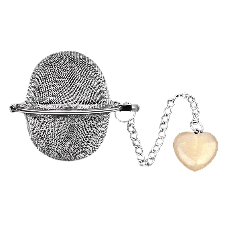 Green Aventurine 20MM Love Heart Gemstone Pendant Charms Stainless Steel Mesh Tea Ball