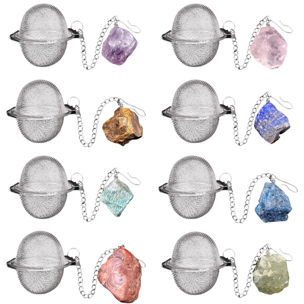 Tumbled Raw Gemstone Pendant Charms Stainless Steel Mesh Tea Ball