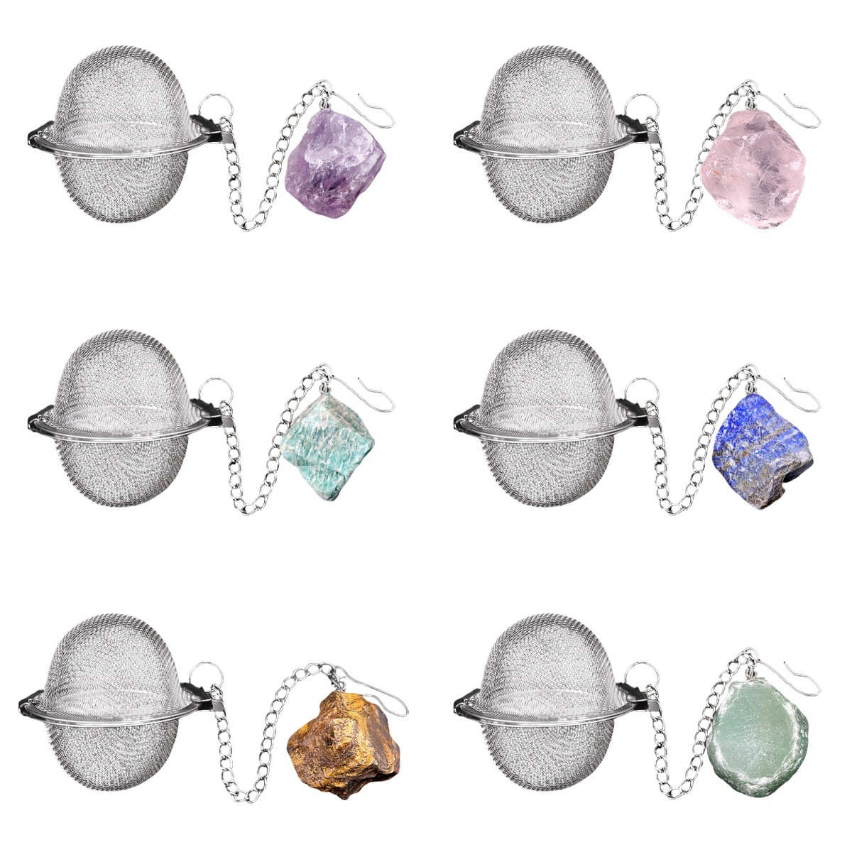 Raw Rough Gemstone Pendant Charms Stainless Steel Mesh Tea Ball