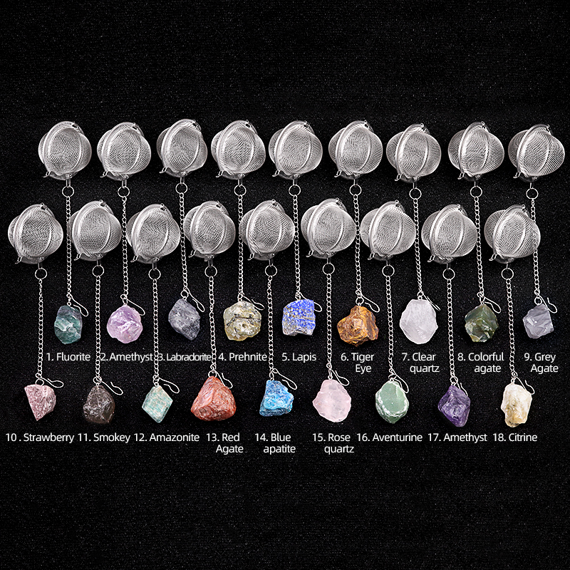Tumbled Raw Gemstone Pendant Charms Stainless Steel Mesh Tea Ball