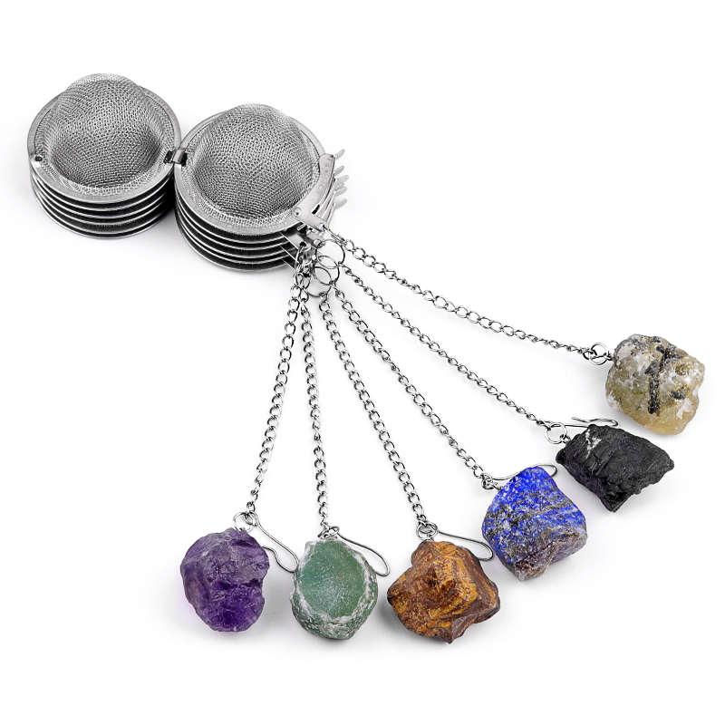 Tumbled Raw Gemstone Pendant Charms Stainless Steel Mesh Tea Ball