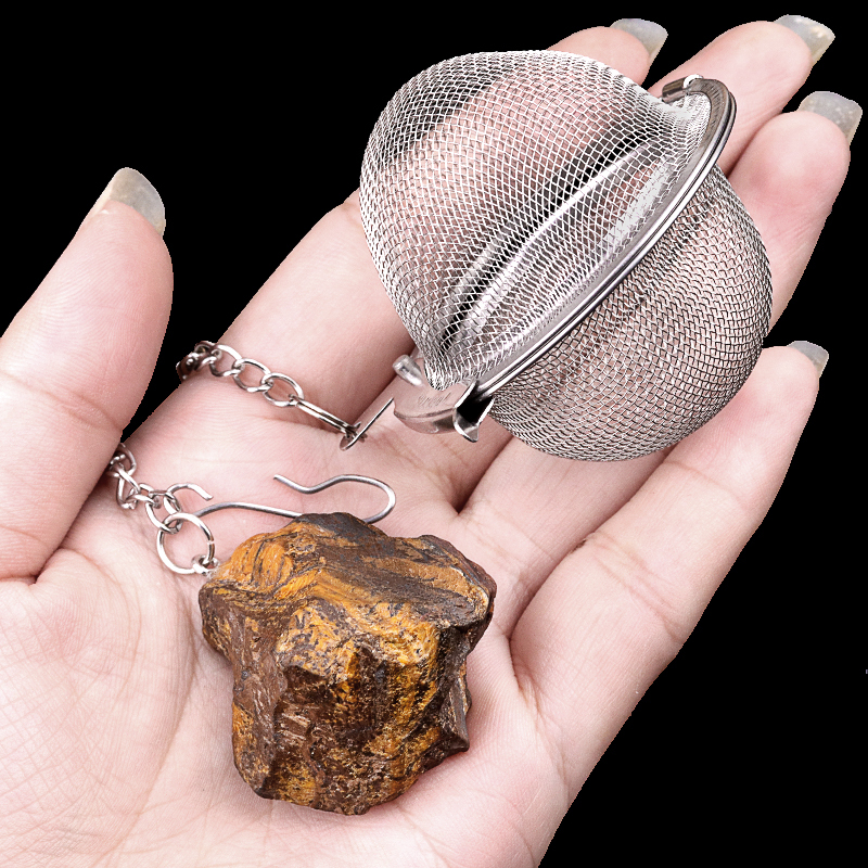 Tumbled Raw Gemstone Pendant Charms Stainless Steel Mesh Tea Ball