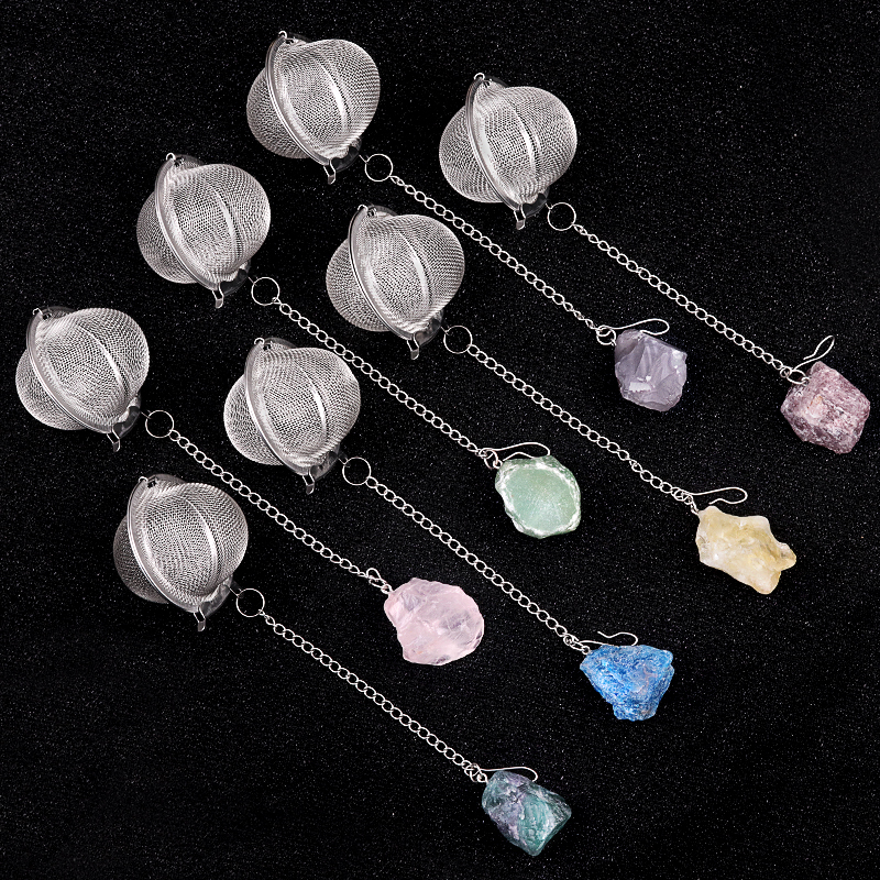 Raw Rough Gemstone Pendant Charms Stainless Steel Mesh Tea Ball