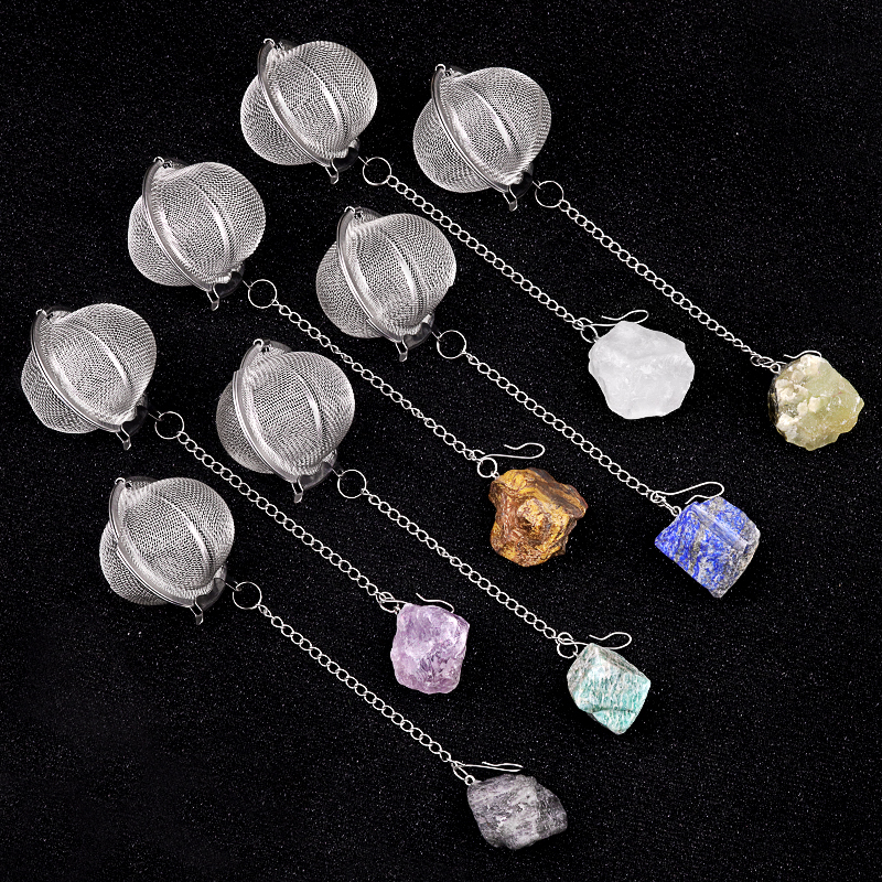 Raw Rough Gemstone Pendant Charms Stainless Steel Mesh Tea Ball