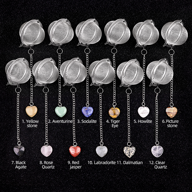 20MM Love Heart Gemstone Pendant Charms Stainless Steel Mesh Tea Ball
