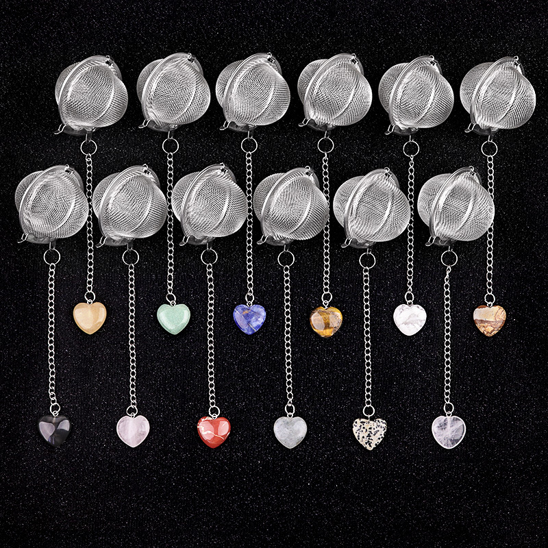 20MM Love Heart Gemstone Pendant Charms Stainless Steel Mesh Tea Ball