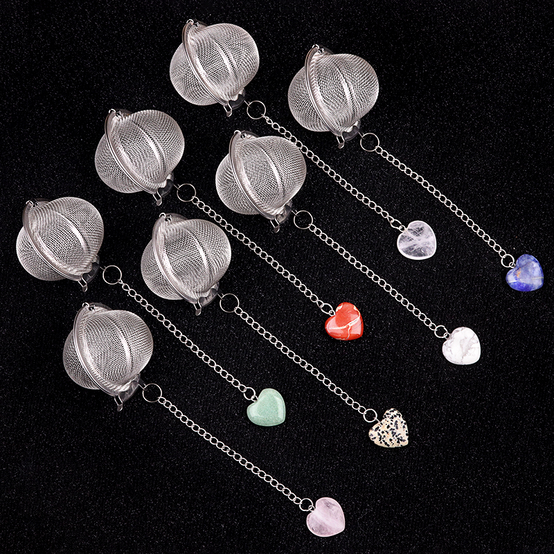 20MM Love Heart Gemstone Pendant Charms Stainless Steel Mesh Tea Ball