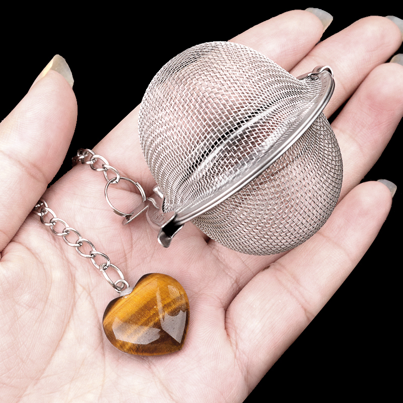 20MM Love Heart Gemstone Pendant Charms Stainless Steel Mesh Tea Ball