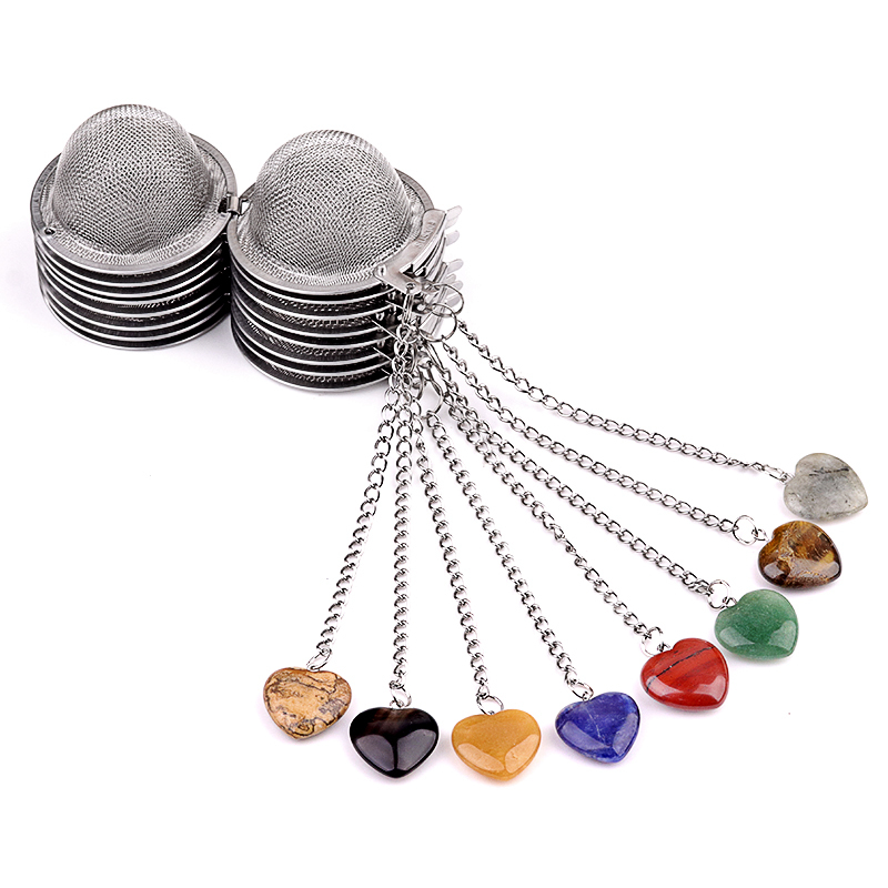 20MM Love Heart Gemstone Pendant Charms Stainless Steel Mesh Tea Ball