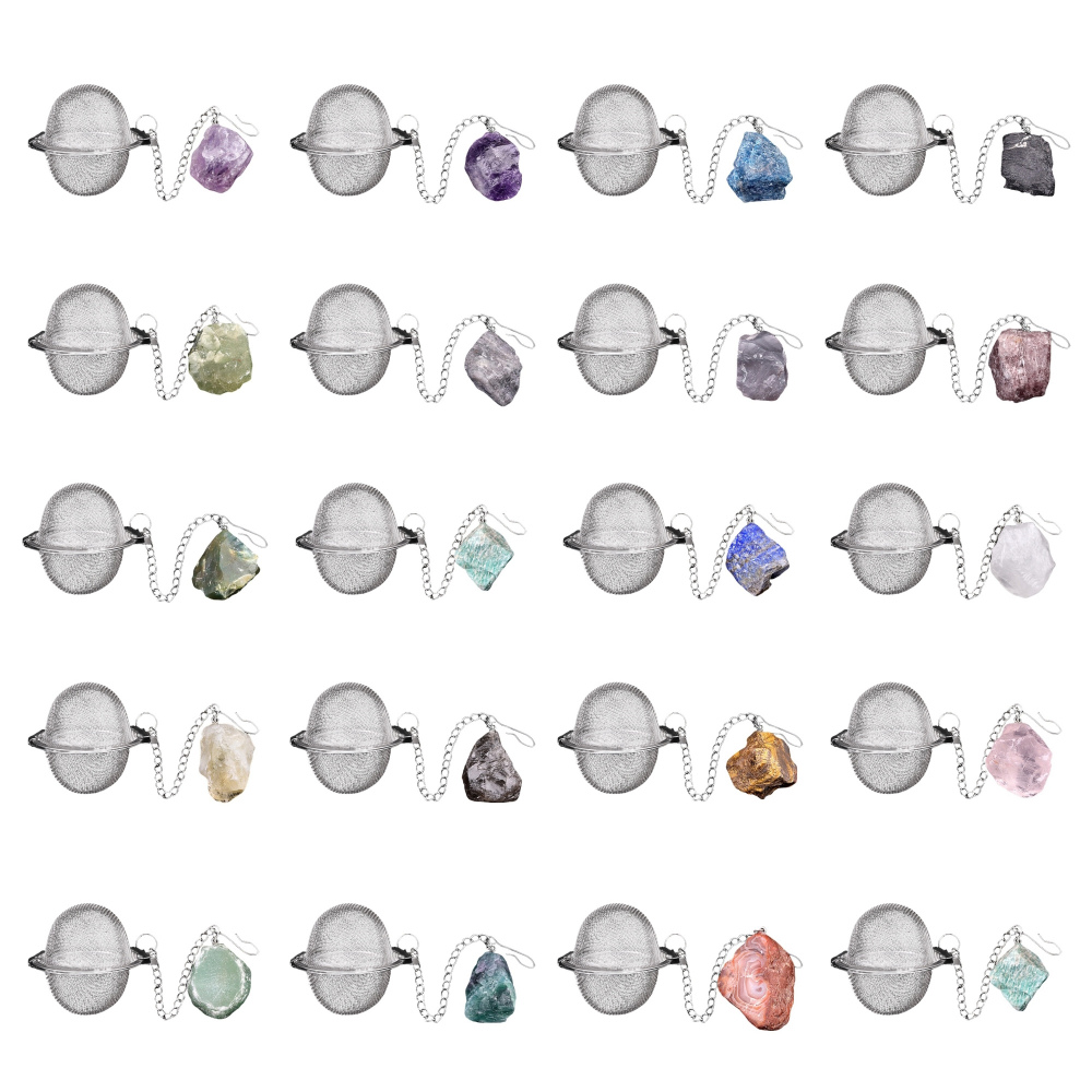 Tumbled Raw Gemstone Pendant Charms Stainless Steel Mesh Tea Ball