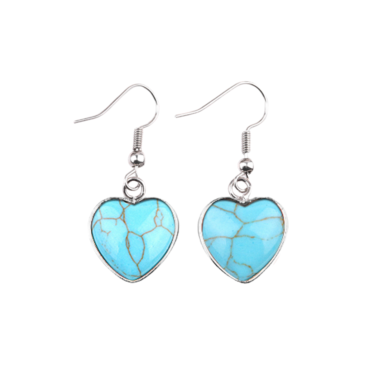 Silver 15MM Heart Gemstone Pendant Charms Drop Earrings for Women Girl