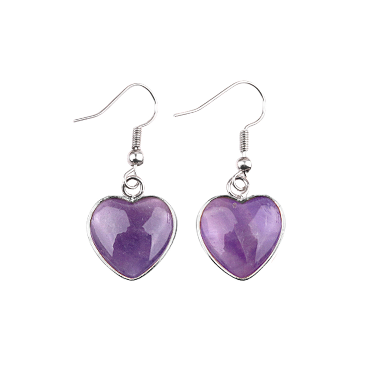 Silver 15MM Heart Gemstone Pendant Charms Drop Earrings for Women Girl