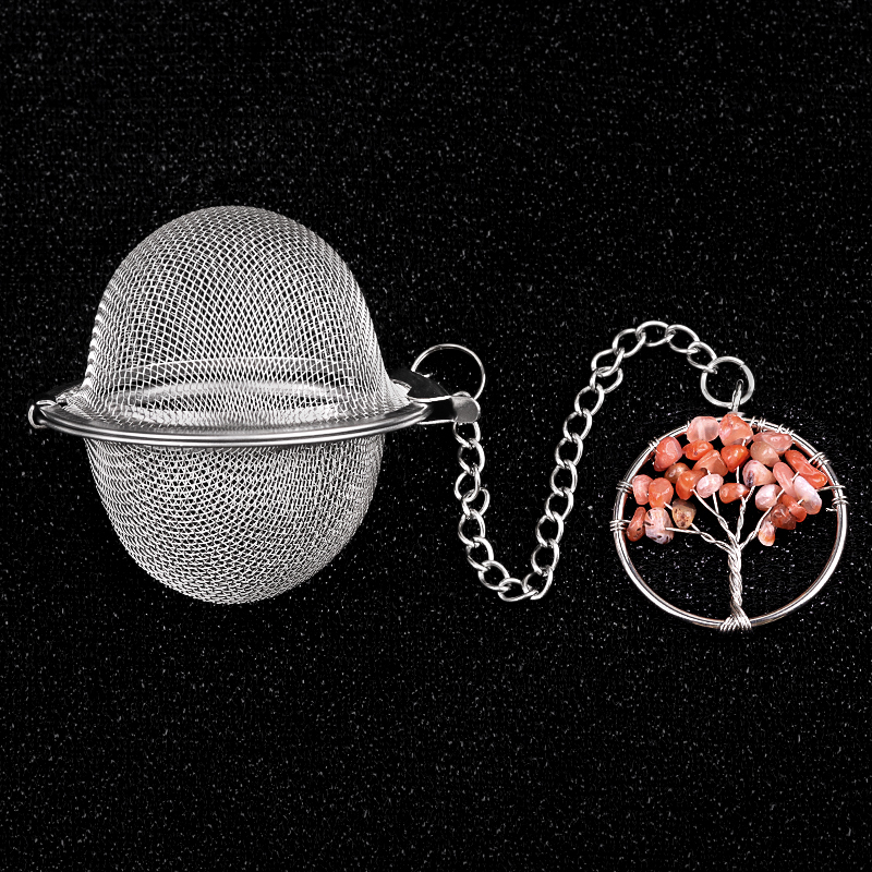Rose Quartz 30mm  Chip Gemstone Life of tree Pendant Charms Stainless Steel Mesh Tea Ball