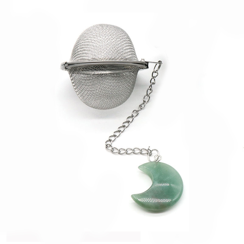 Sodalite 30MM Moon Gemstone Pendant Charms Stainless Steel Mesh Tea Ball