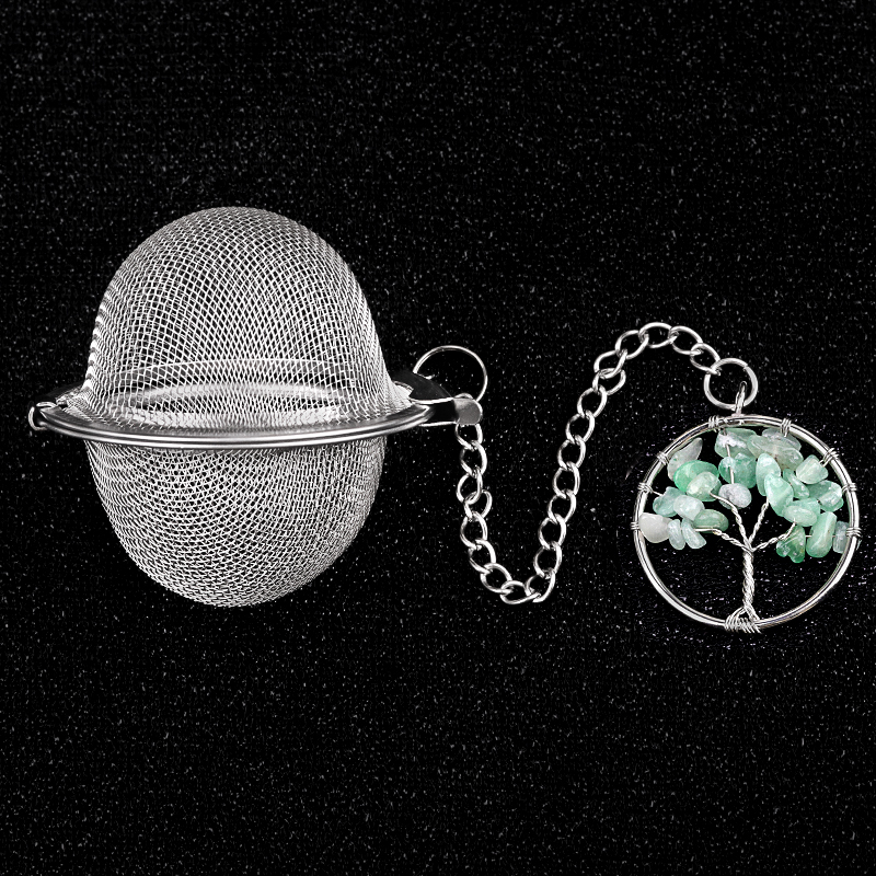 Rose Quartz 30mm  Chip Gemstone Life of tree Pendant Charms Stainless Steel Mesh Tea Ball