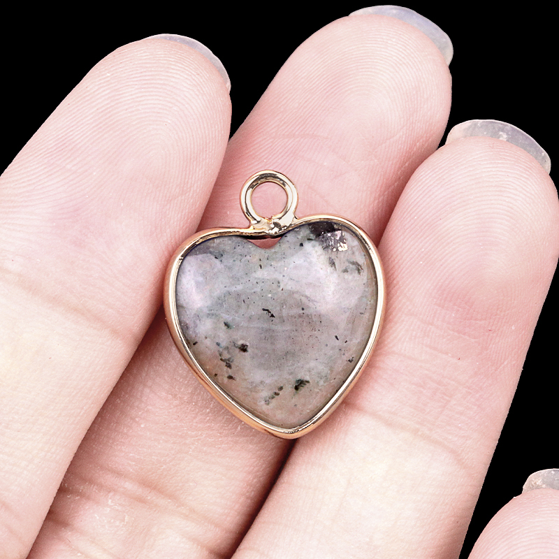 15MM Heart Gemstone Pendant Charms For Making Jewelry Earrings 1PCS