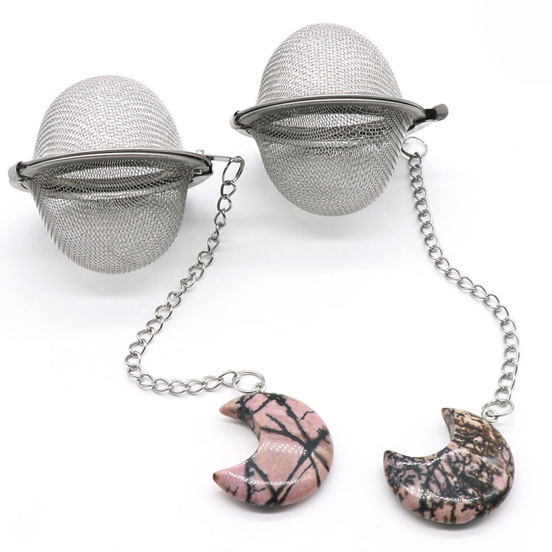 30MM Moon Gemstone Pendant Charms Stainless Steel Mesh Tea Ball