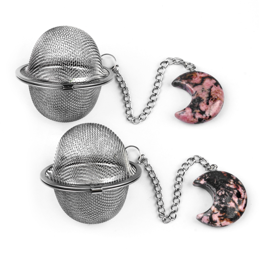30MM Moon Gemstone Pendant Charms Stainless Steel Mesh Tea Ball